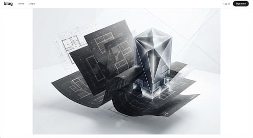 Editorial abstract showing modern architectural blueprints rendered as layered computational planes.